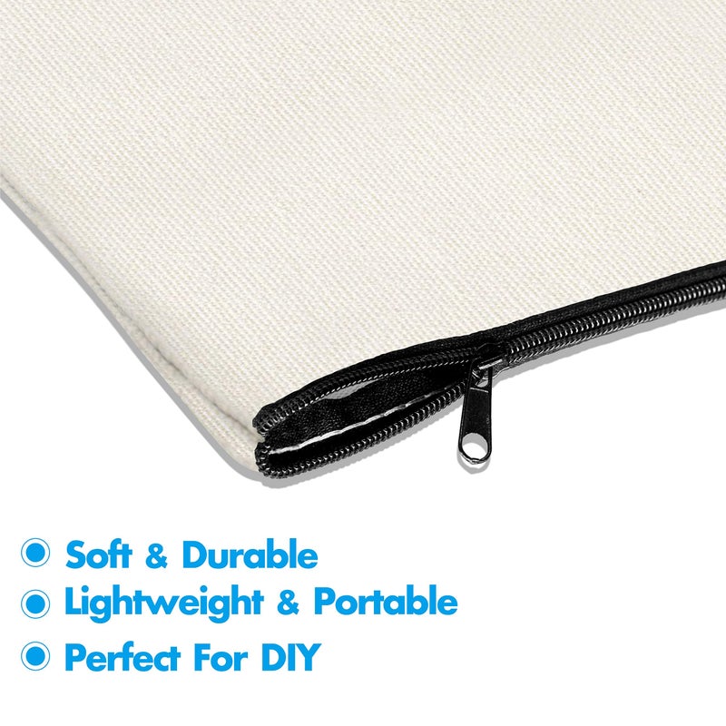 Vantasii 15 Pack Blank Cotton Canvas DIY Craft Zipper Bags Pouches Pencil Case for Makeup Cosmetic Toiletry Stationary Storage (off white, 8.3â€ x 4.7â€) - Image 4